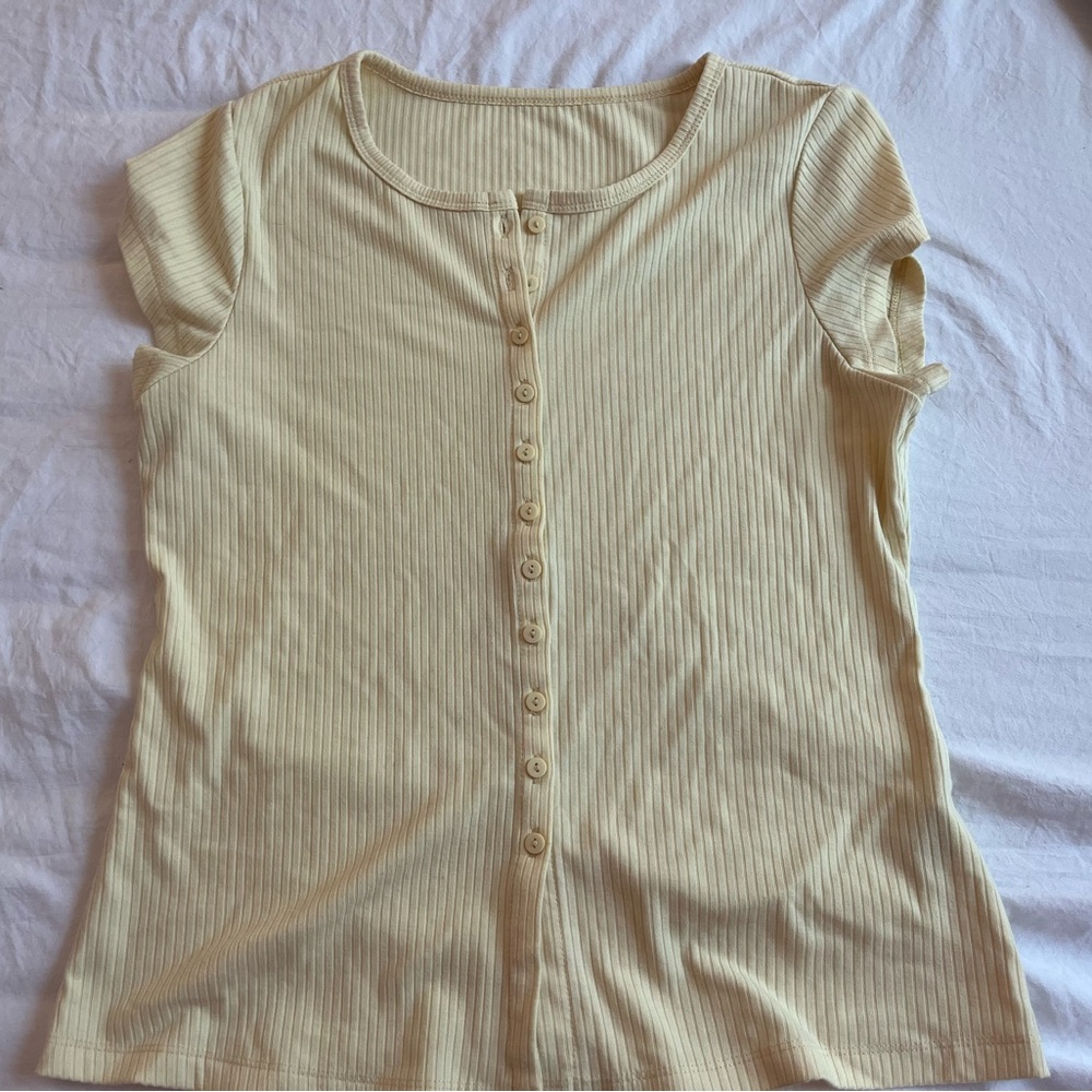 Cream Button-Up Ribbed Top